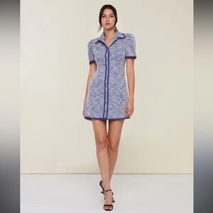 Rachel Parcell Tweed Mini Dress – NWT, Size 12, Gold Button & Scallop Detail